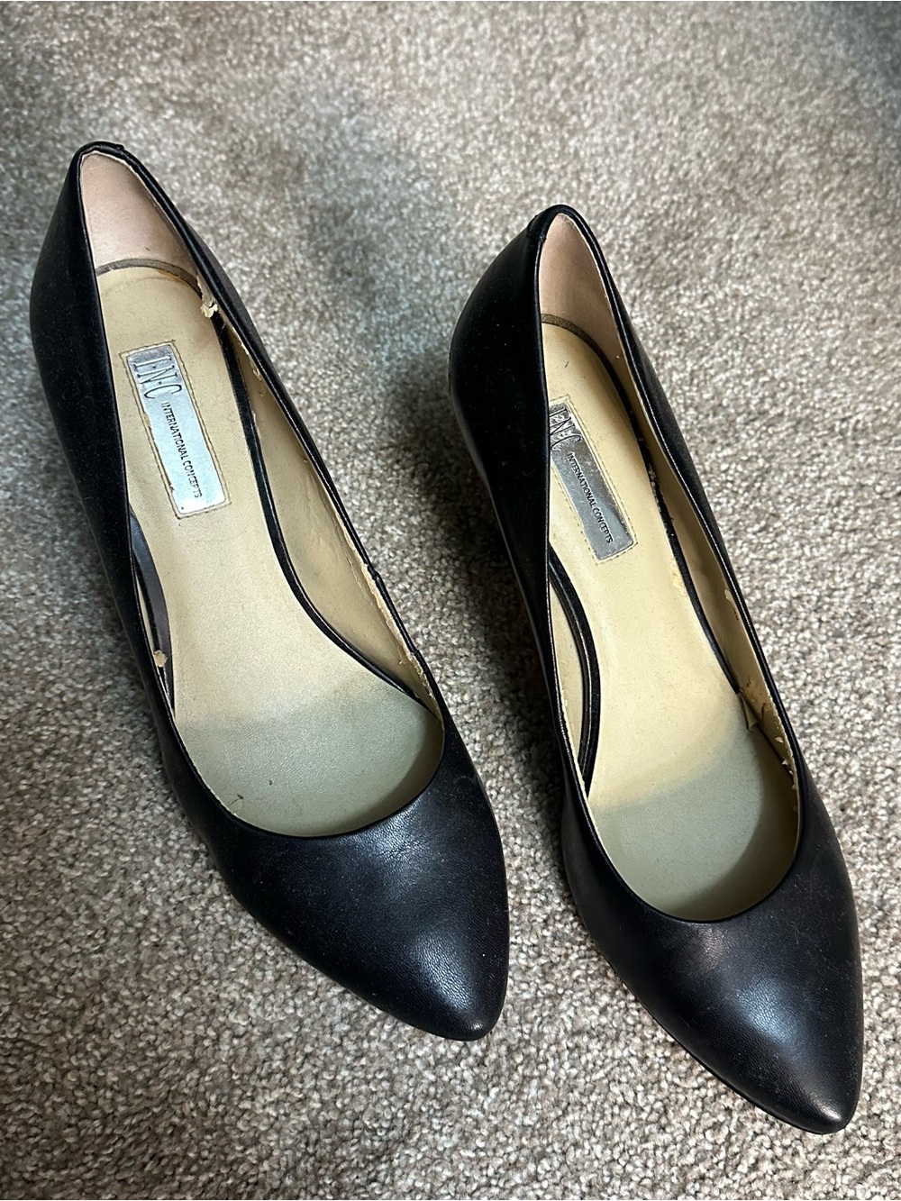 INC International Concepts Black Pointed-Toe Leather Pumps